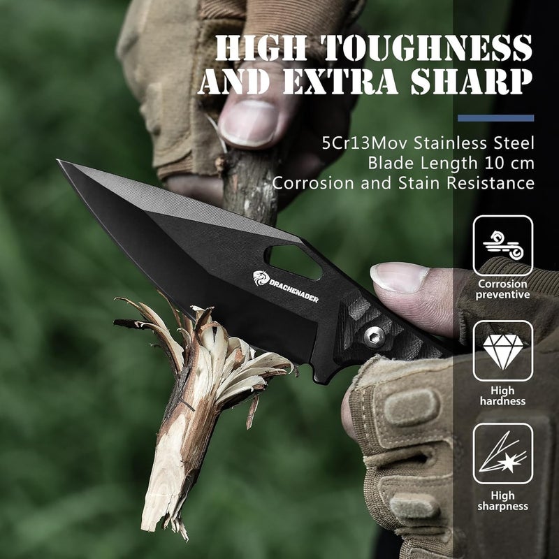 DRACHENADER Survival Knife SEAL-FULL BLACK 9" EDC Fixed Blade Tactical Horizontal Carry Knife for Men with Kydex Sheath, 5mm Thick Stainless Steel, G10 Anti-Slip Handle, Ideal for Gifting, Full Black - Image 2